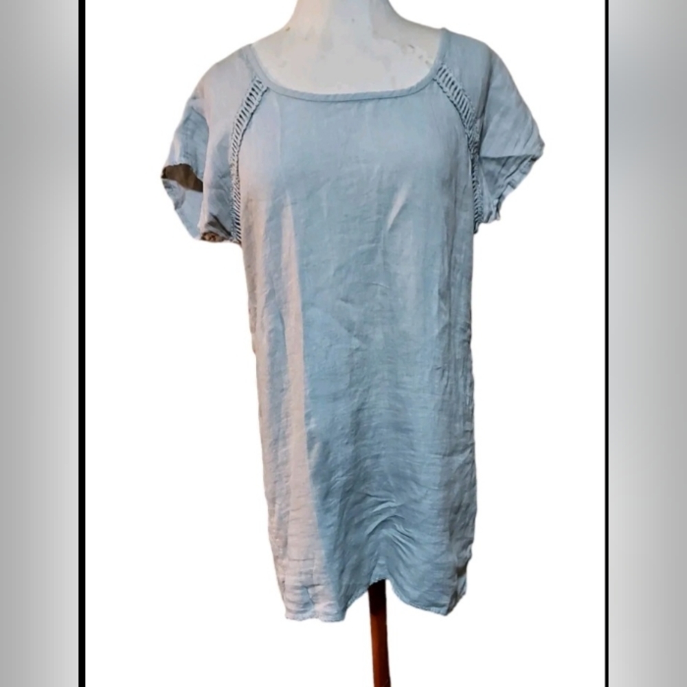 Bellambia M Dress Knee Length Gray Made In Italy Lagenlook Short Sleeve 100% Lin
